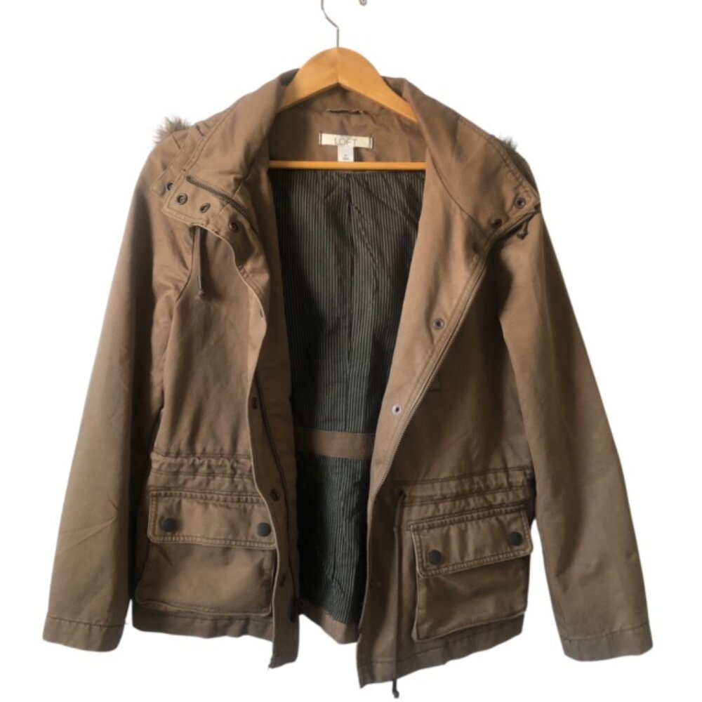 Loft 100% Cotton Military Coat Jacket Size M Brown Classic